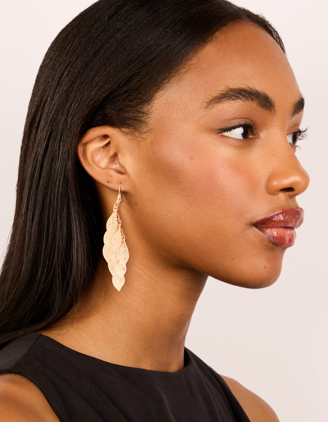 Gold Layered Leaf Drop Earrings