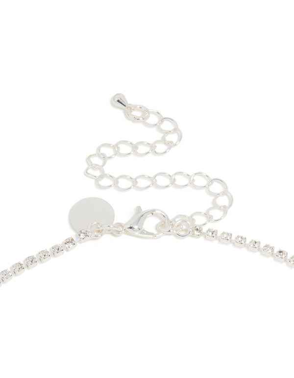 Silver Diamante Dazzling Split Row Necklace