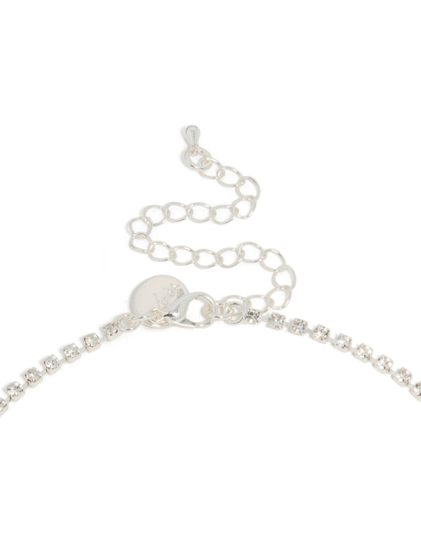 Silver Diamante Shiny Floral Necklace & Drop Earrings Set