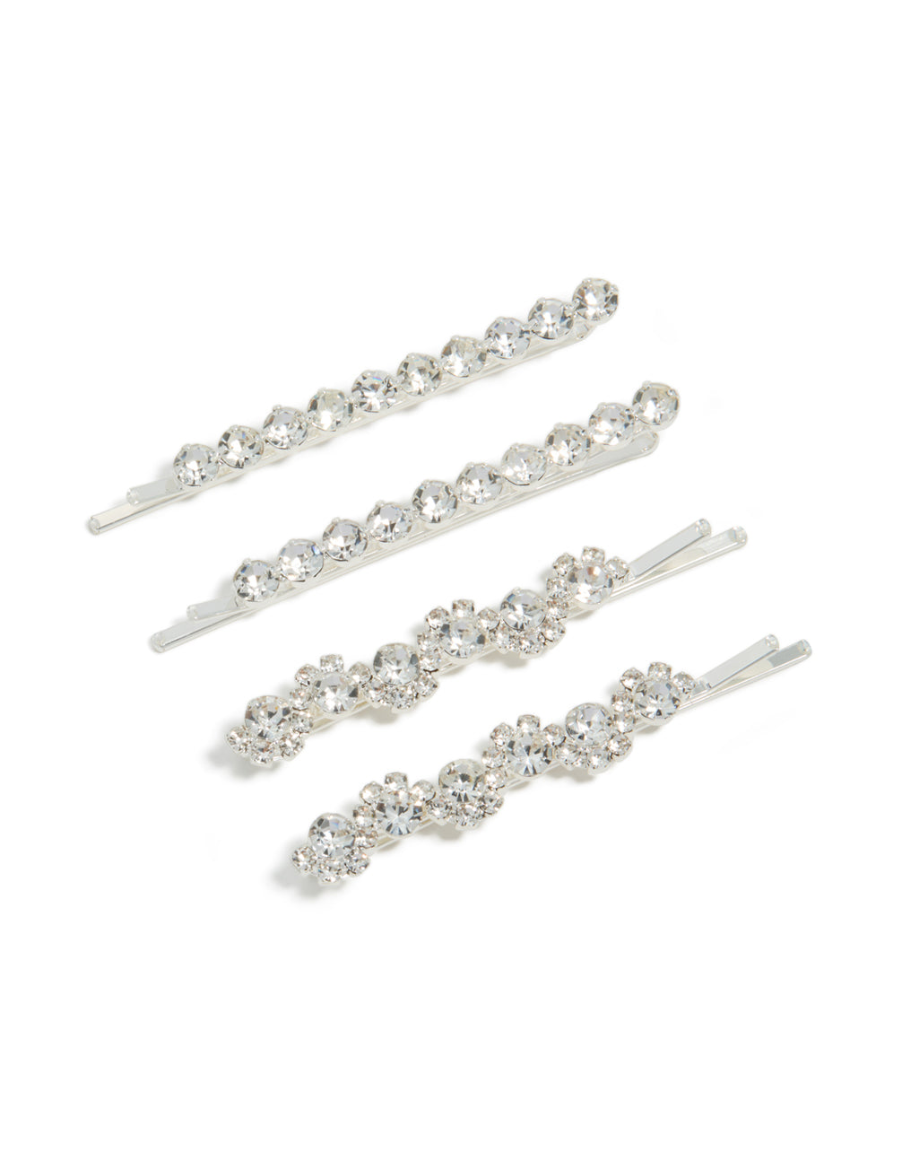 Silver Diamantes Hair Clips 4-Pack