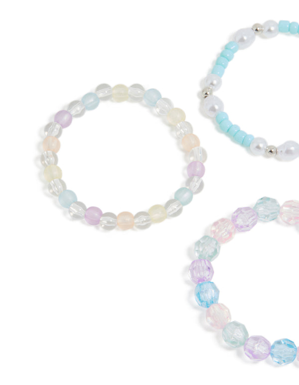 Kids Beaded Pearl Shell Stretch Bracelets 5-Pack