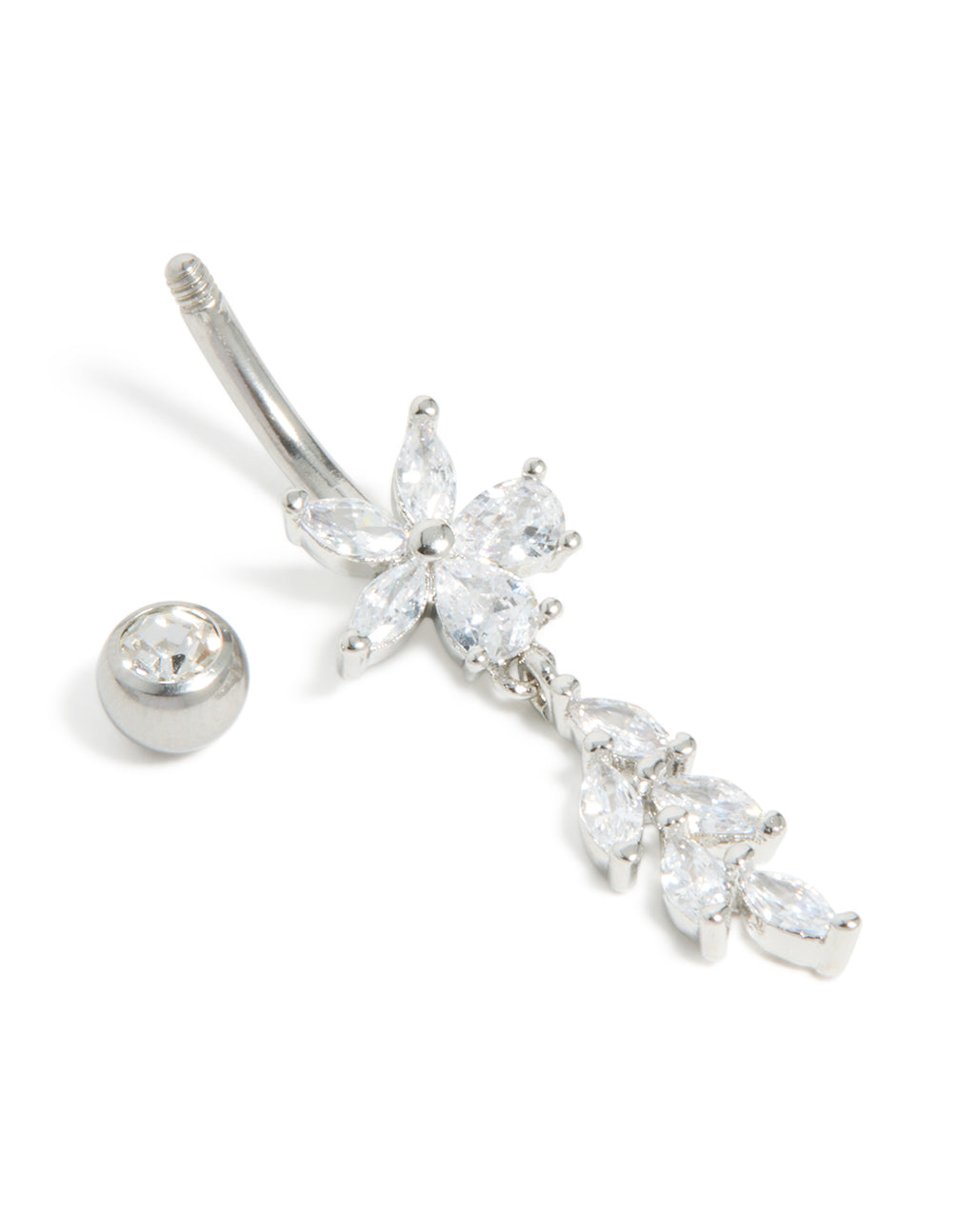 Surgical Steel Cubic Zirconia Flower Vine Drop Belly Bar