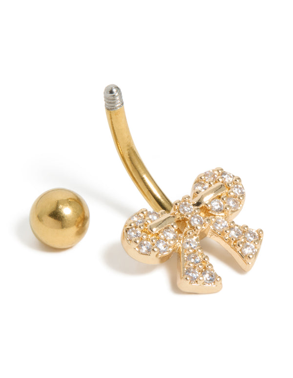 Gold Plated Surgical Steel Cubic Zirconia Pavé Bow Belly Bar