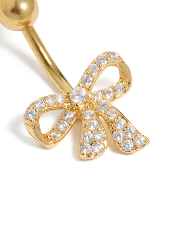 Gold Plated Surgical Steel Cubic Zirconia Pavé Bow Belly Bar