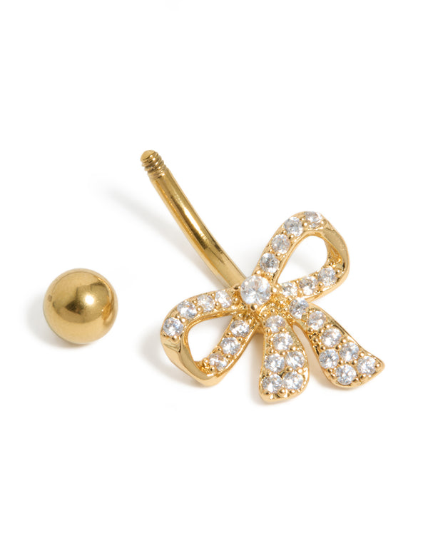 Gold Plated Surgical Steel Cubic Zirconia Pavé Bow Belly Bar