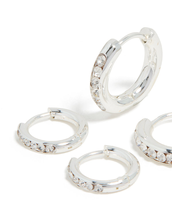 Waterproof Stainless Steel Cubic Zirconia Huggie Earrings 2-Pack
