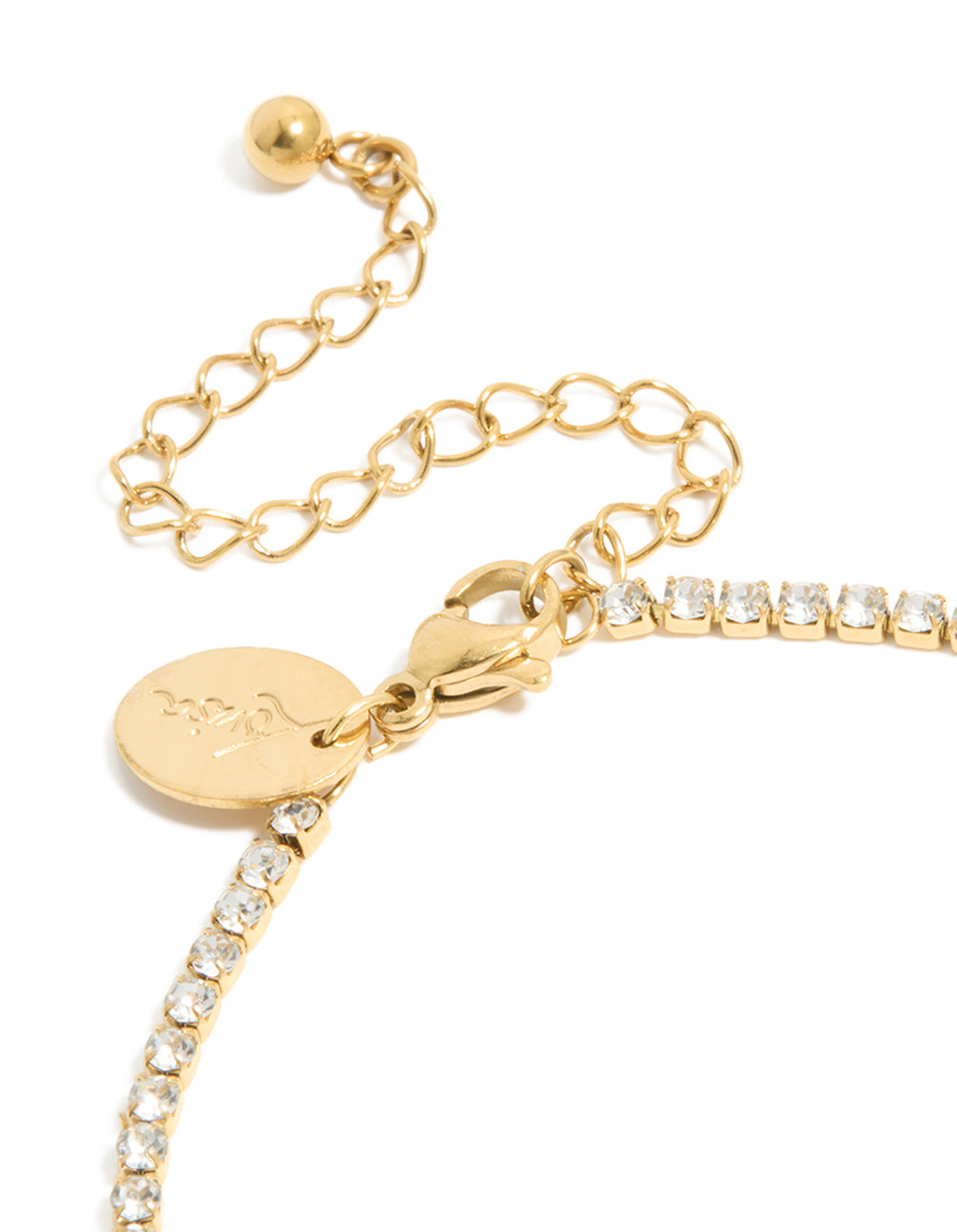Elegant waterproof gold plated stainless steel cubic zirconia letter S tennis bracelet closure detail view