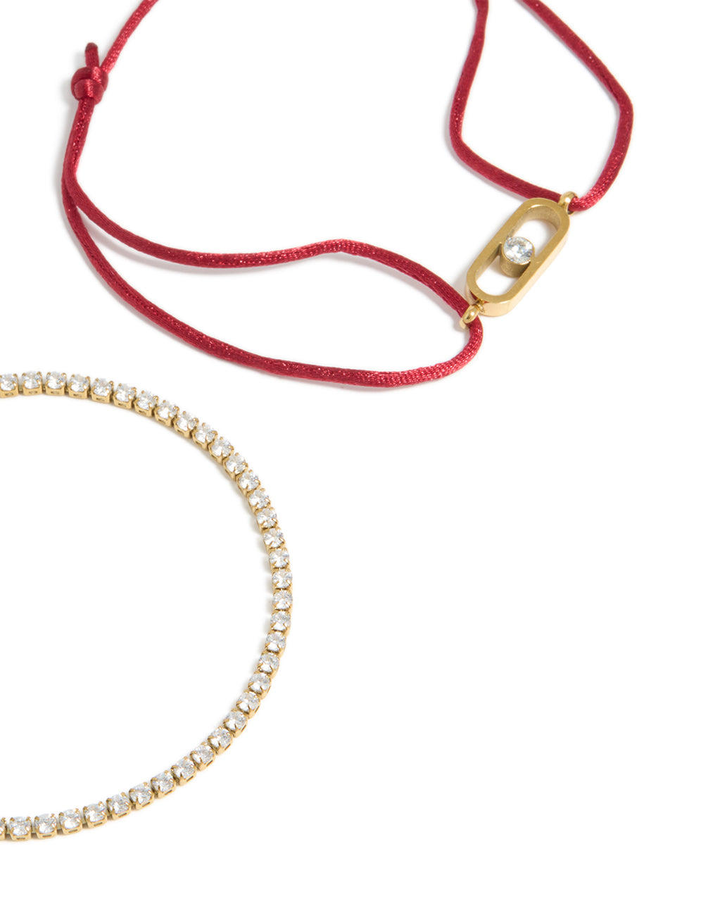 Waterproof Stainless Steel Cubic Zirconia Tennis & Red Cord Bracelet Set
