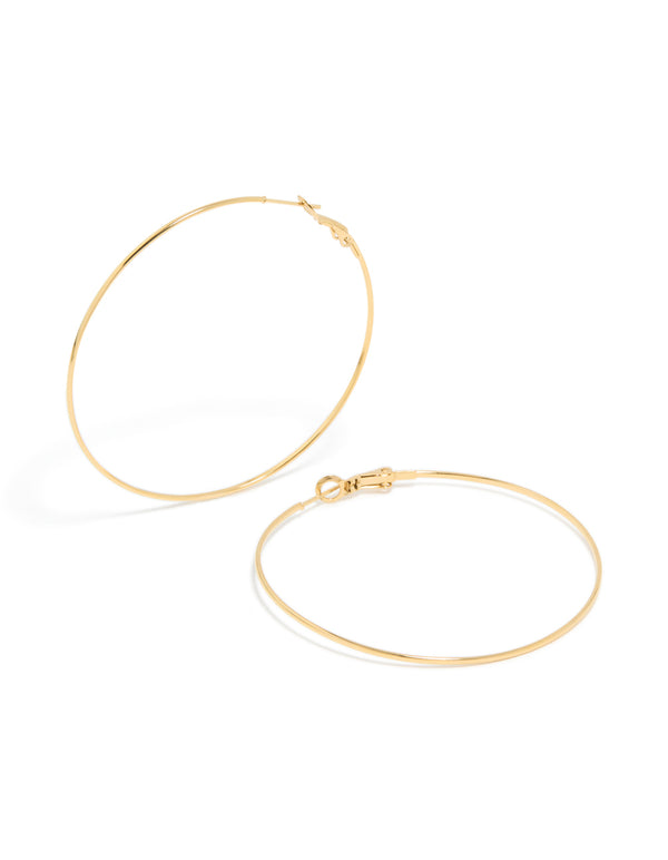 Gold Plated Surgical Steel Fine Hoop Earrings 60 MM