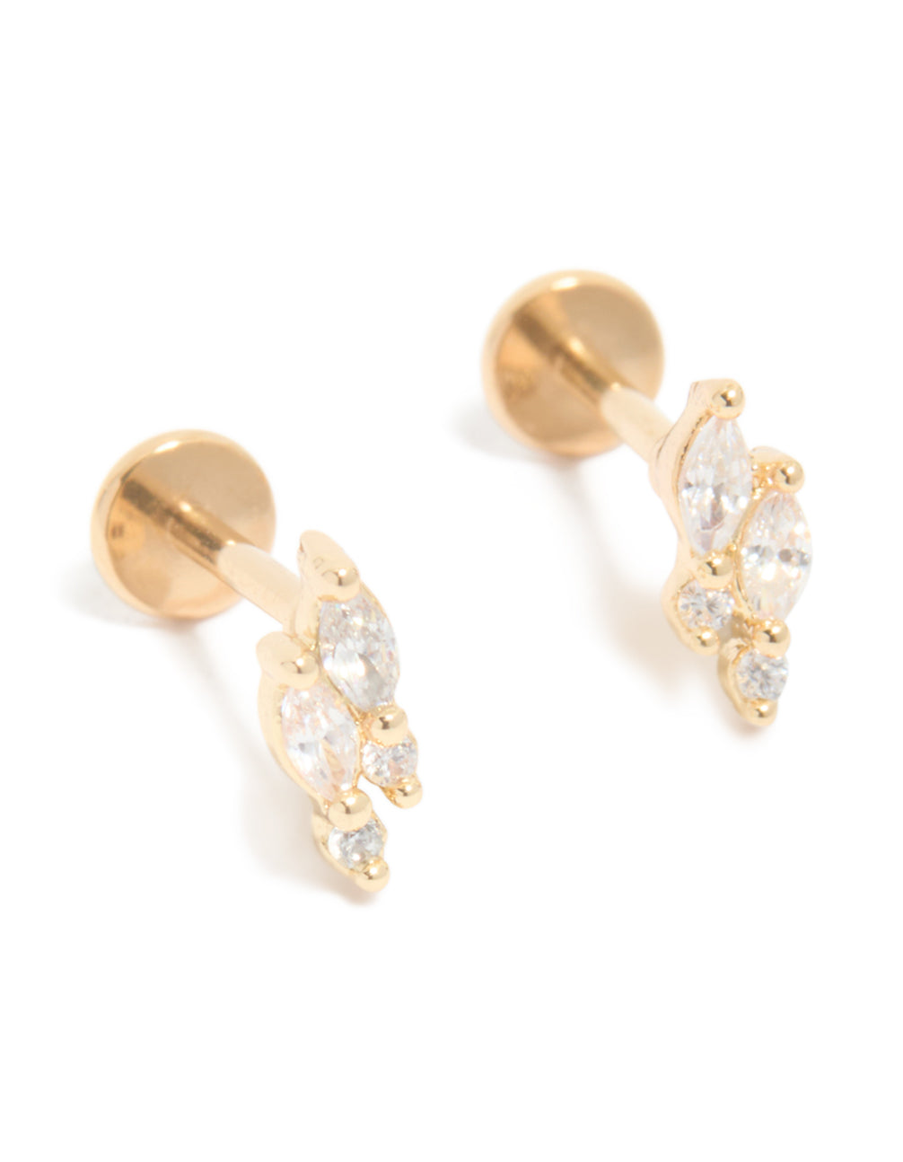 Gold Plated Titanium Cubic Zirconia Marquise Cluster Flat Back Studs