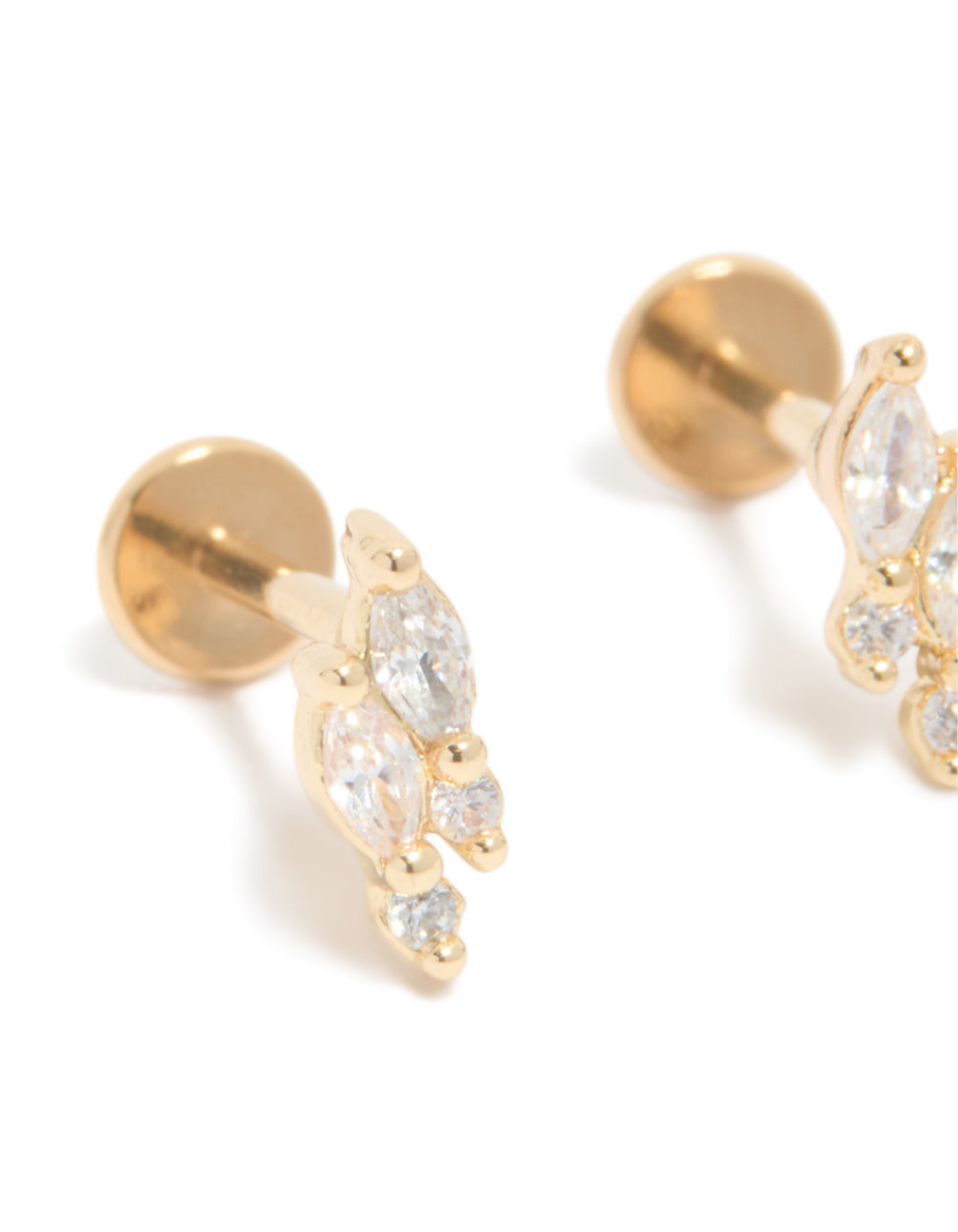 Gold Plated Titanium Cubic Zirconia Marquise Cluster Flat Back Studs