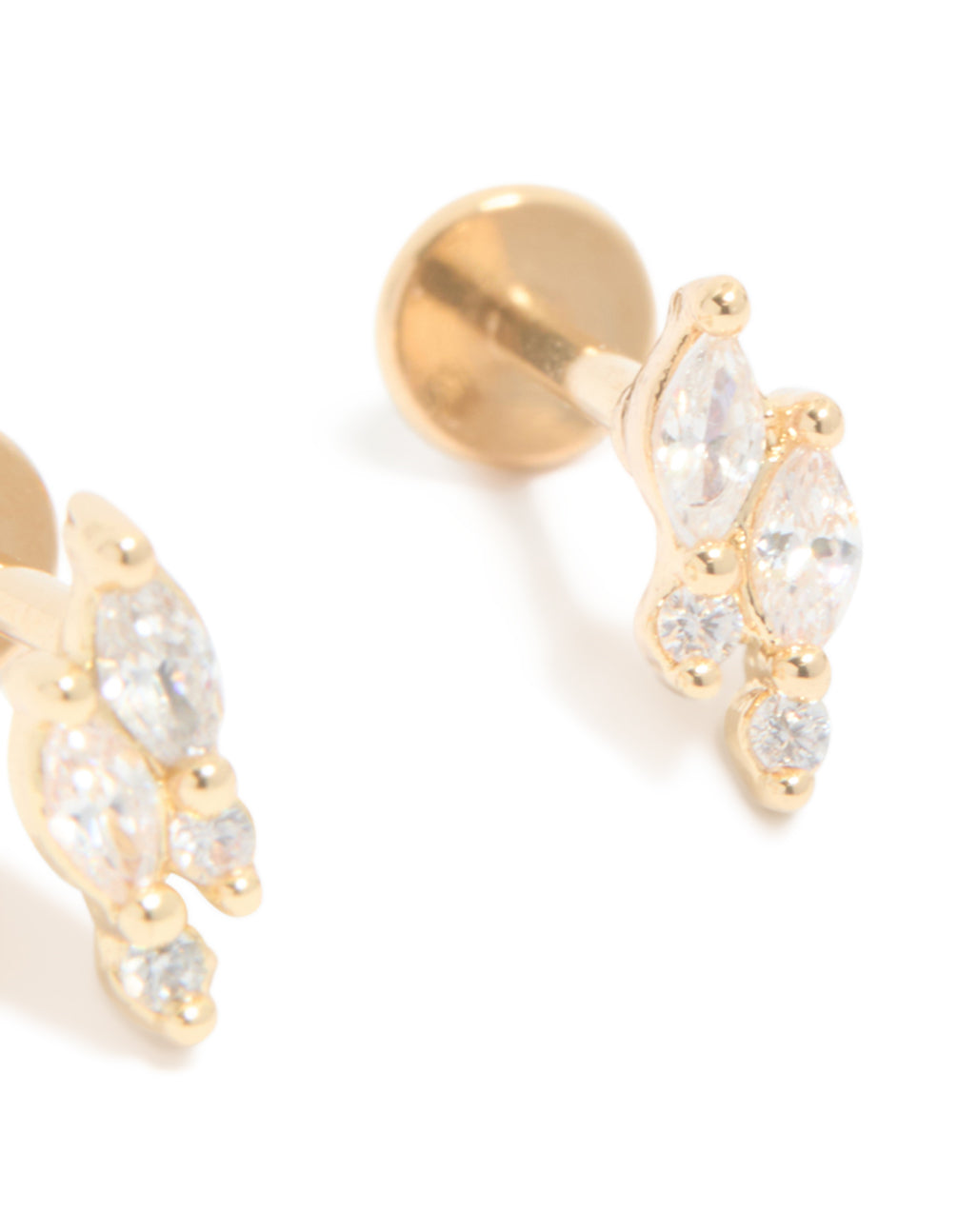 Gold Plated Titanium Cubic Zirconia Marquise Cluster Flat Back Studs