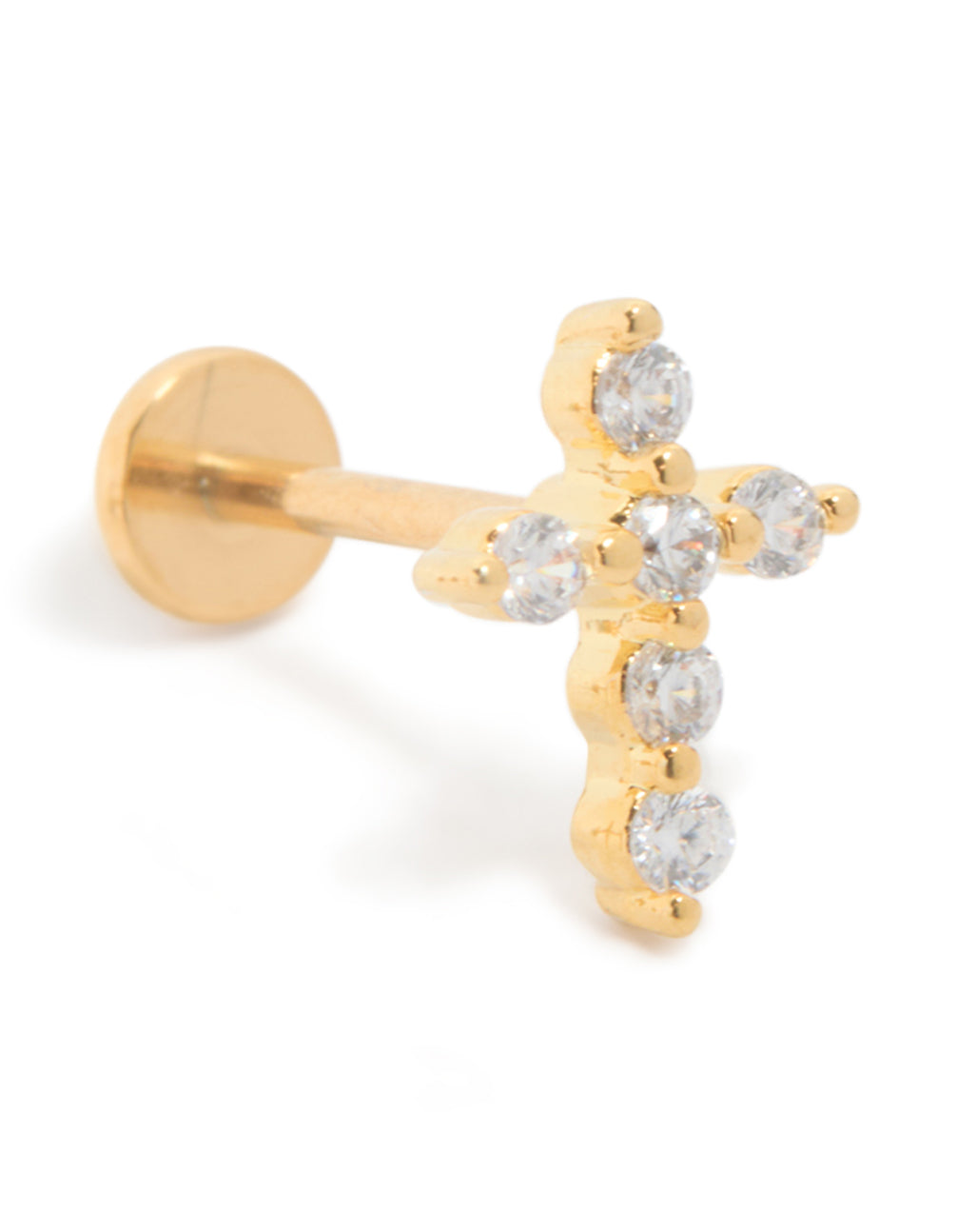 Gold Plated Titanium Cubic Zirconia Cross Flat Back Studs