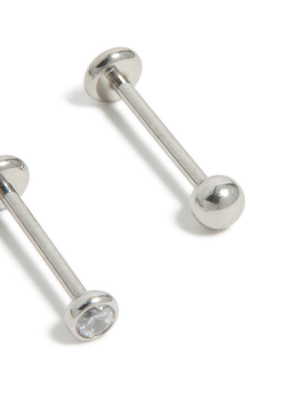 Titanium Bezel Cubic Zirconia Threadless Flat Back Nose Studs