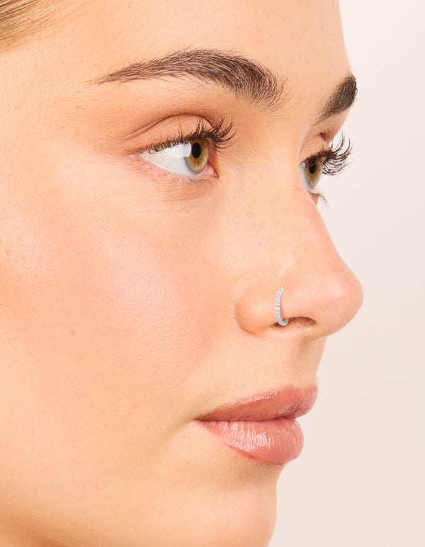 Surgical Steel Cubic Zirconia Hinged & Plain Nose Rings 2-Pack