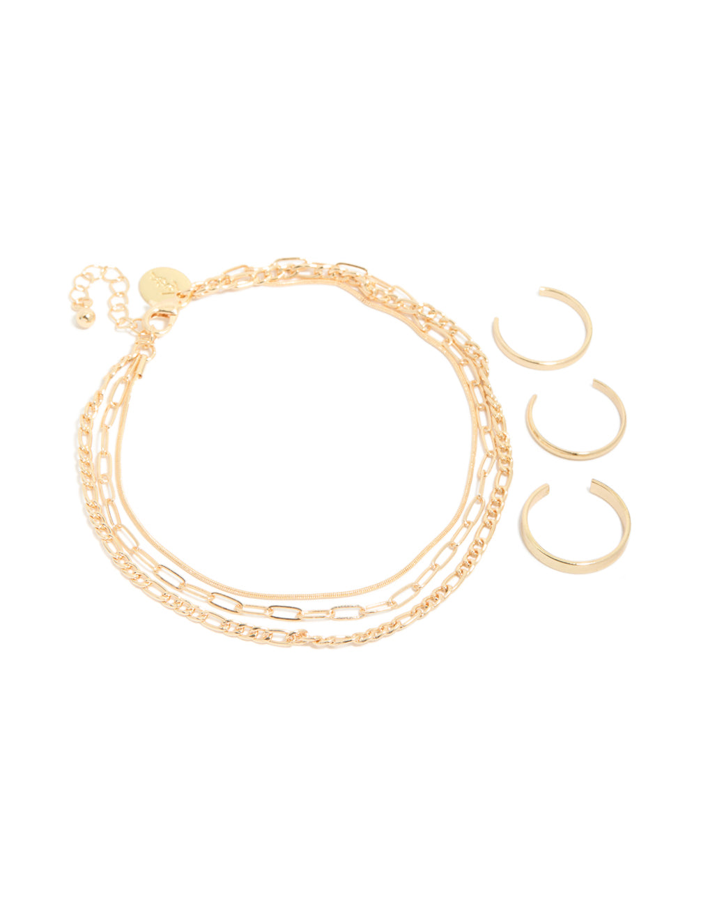Gold Smooth Chain Anklet & Toe Rings Set
