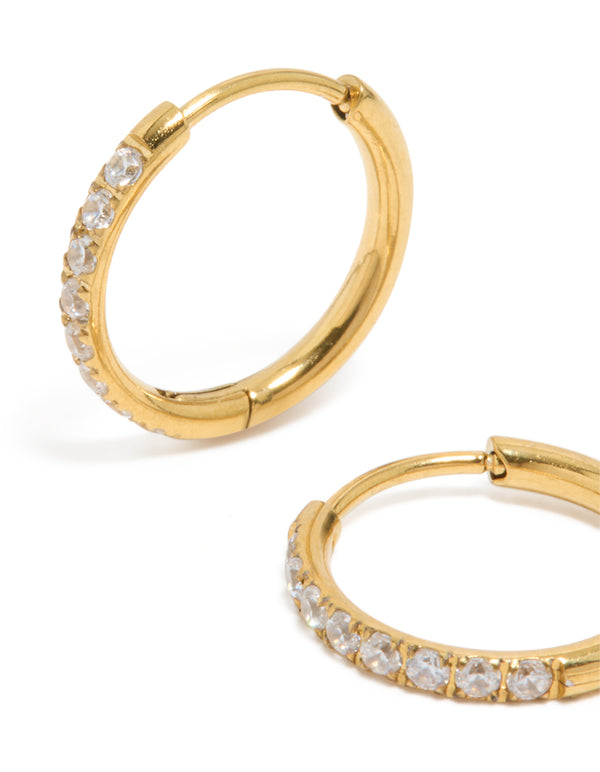 Gold Plated Surgical Steel Thin Inlay Cubic Zirconia Sleeper Earrings