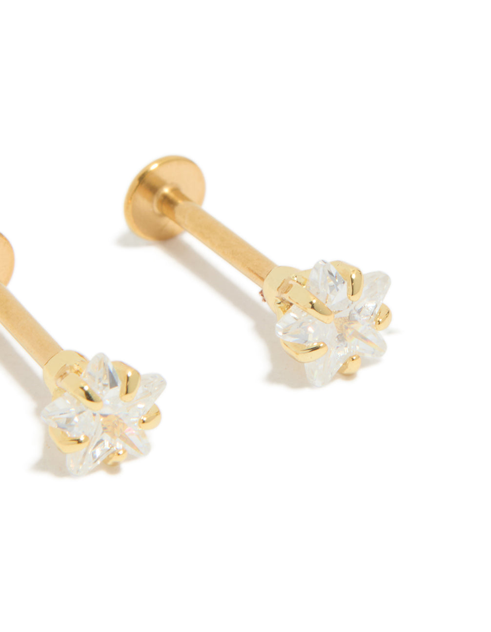 Gold Plated Surgical Steel Cubic Zirconia Star Flat Back Studs