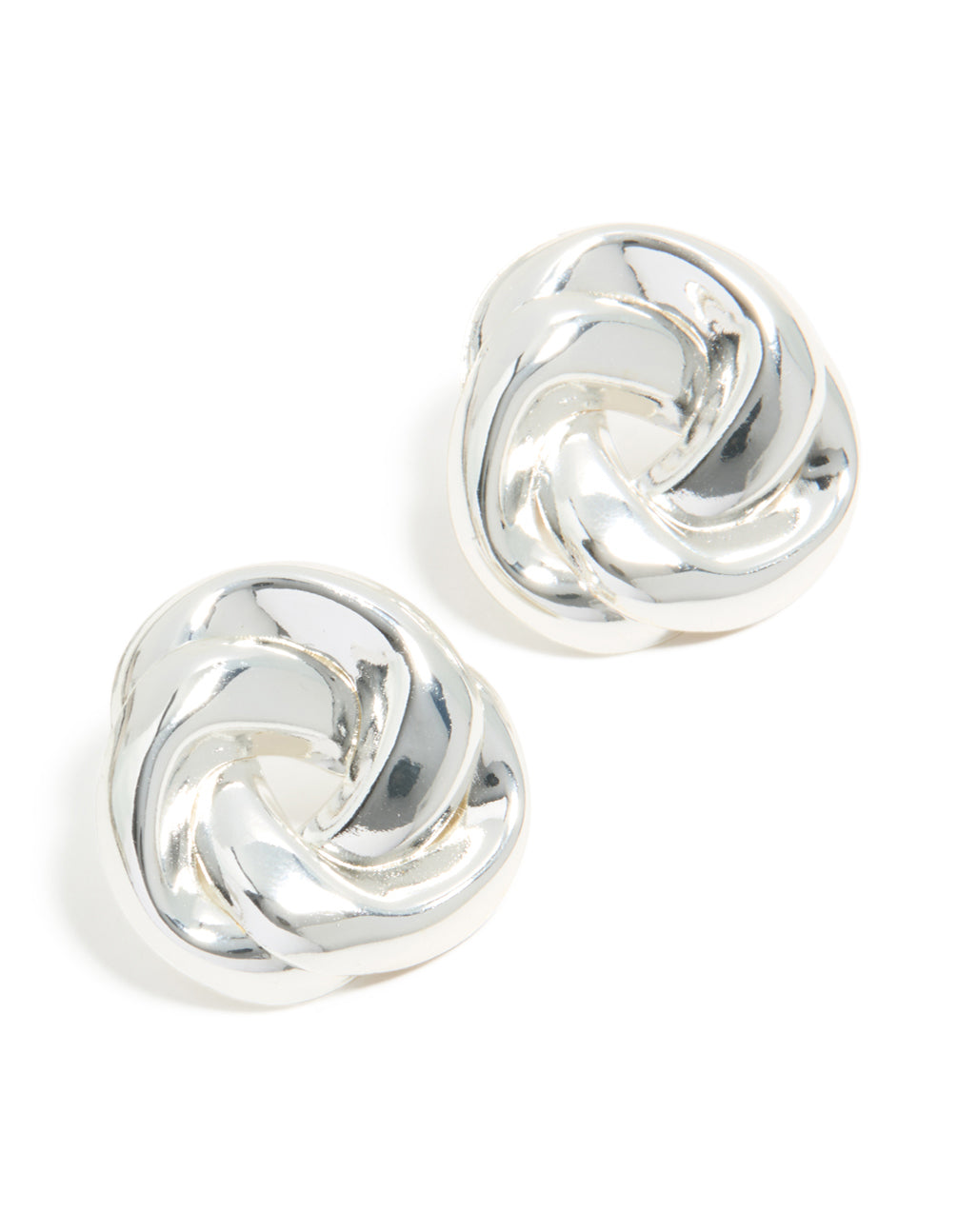 Showcasing statement stud earrings with twisted rope circle design in silver with a front view