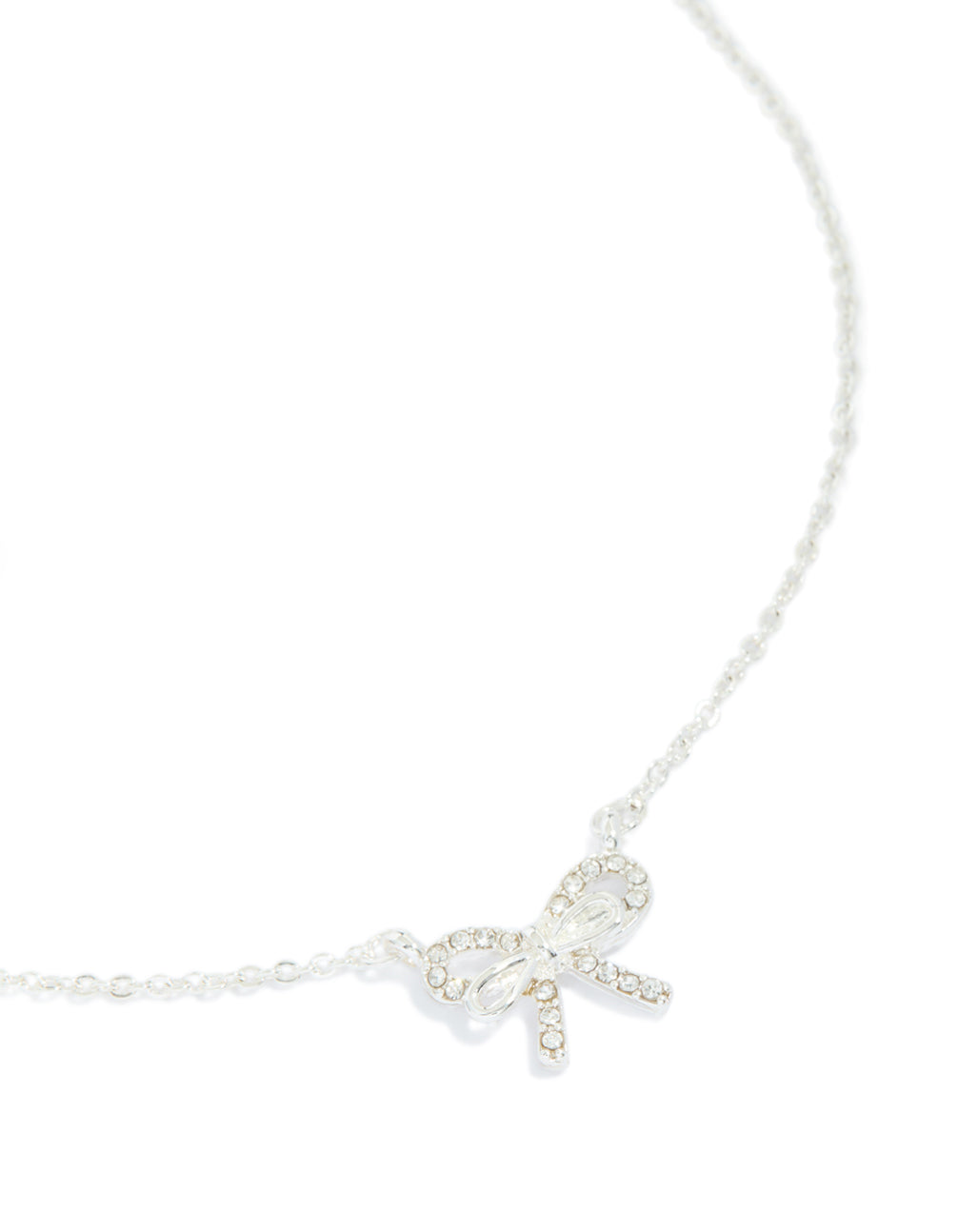 Silver Diamante Dainty Bow Necklace