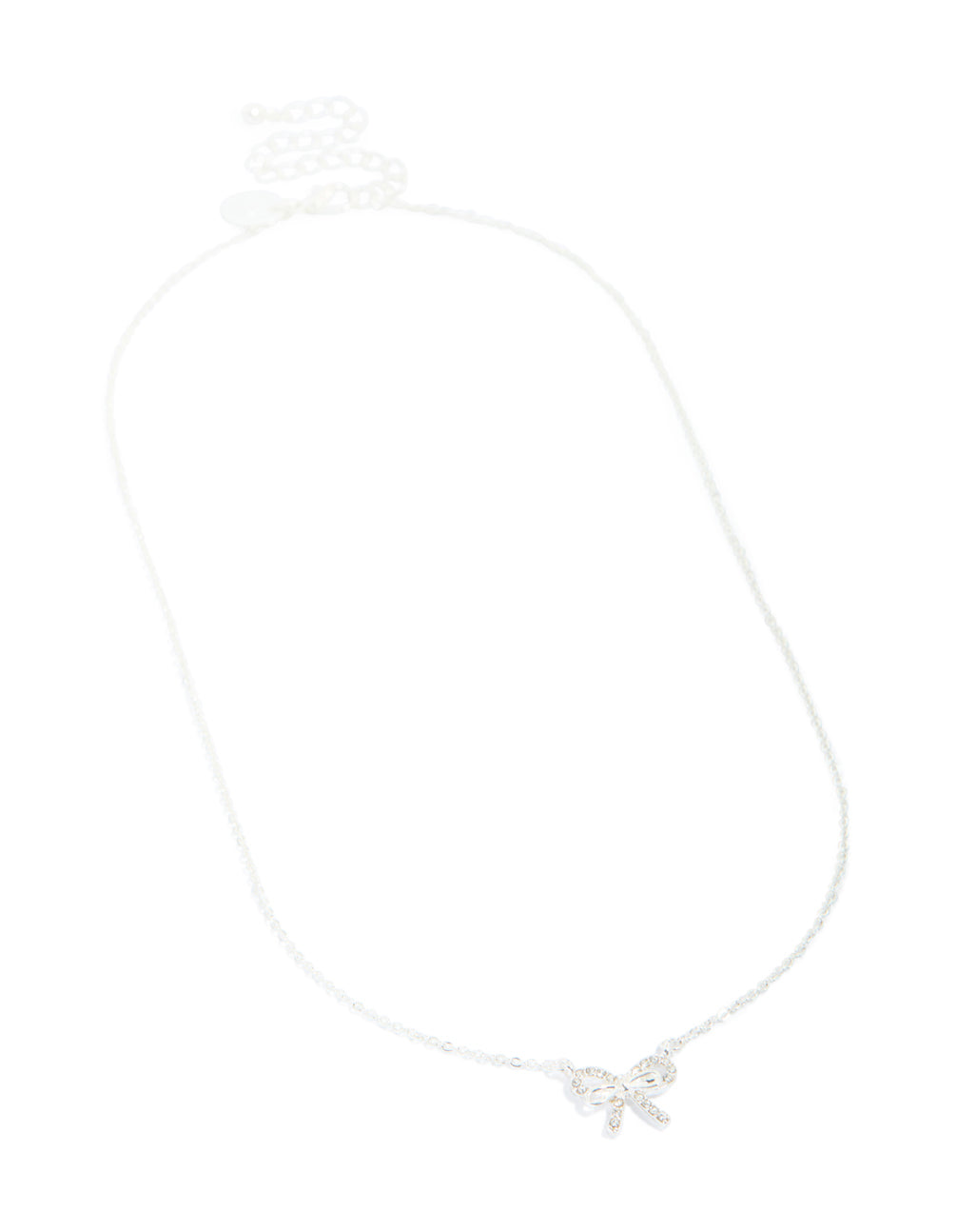 Silver Diamante Dainty Bow Necklace