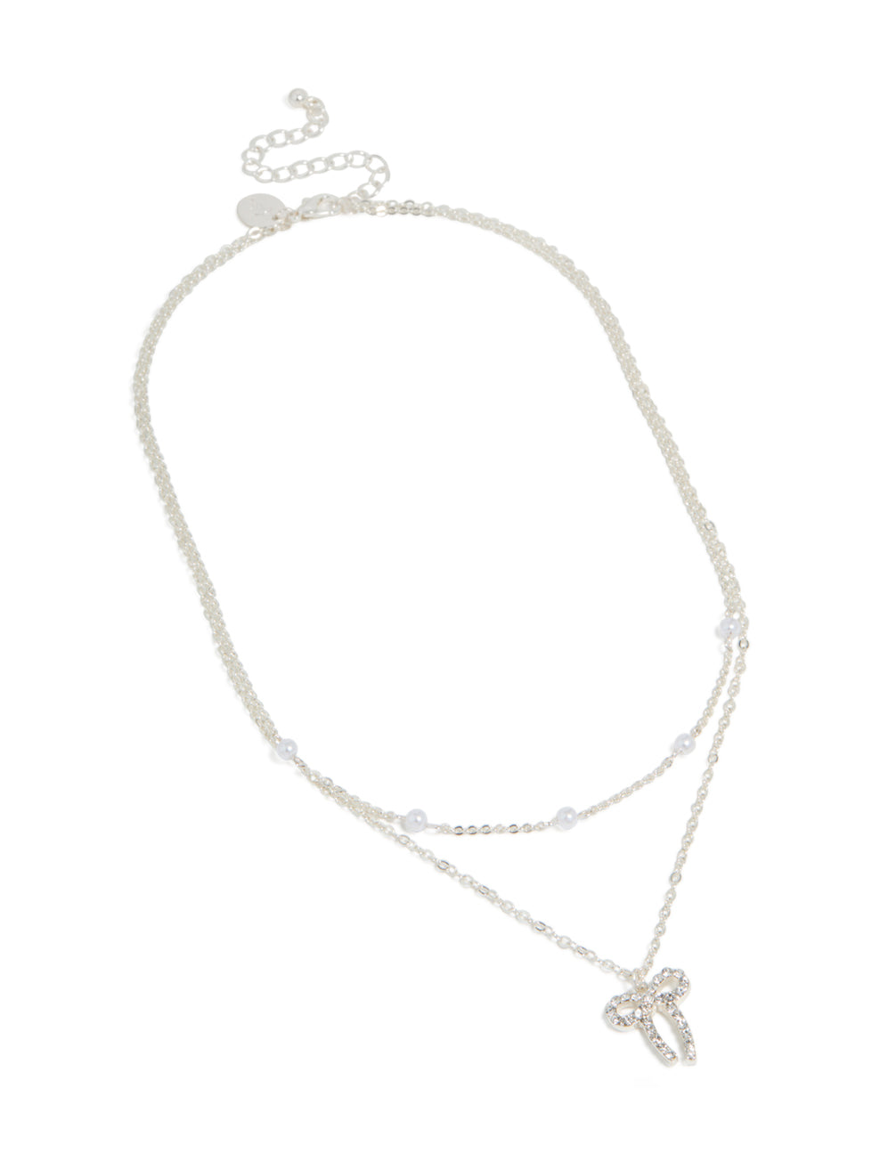 Silver Pearl & Diamante Bow Layered Necklace