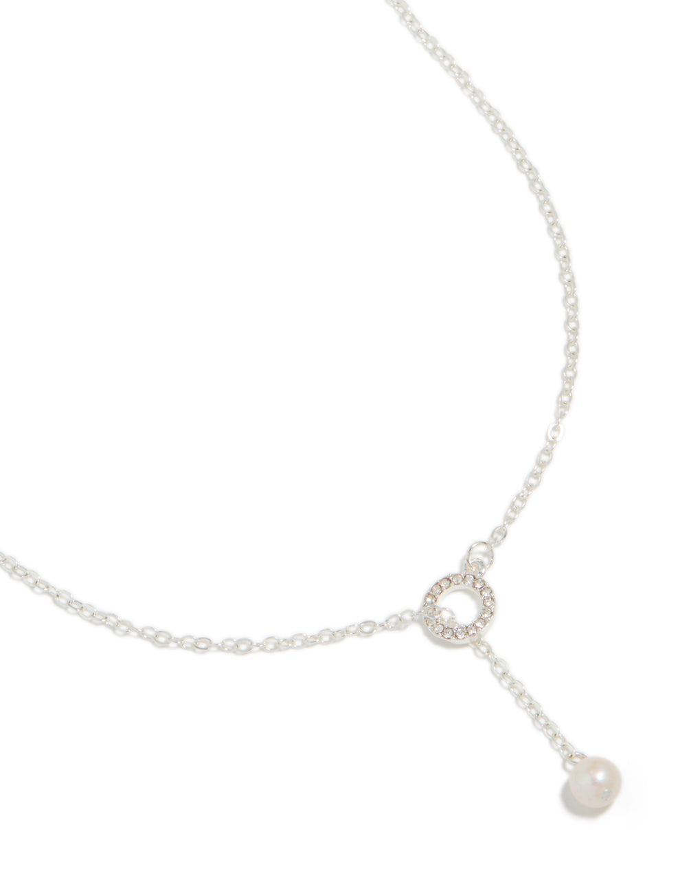 Silver Diamante & Pearl Link Chain Necklace
