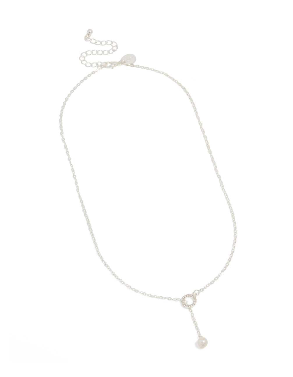 Silver Diamante & Pearl Link Chain Necklace