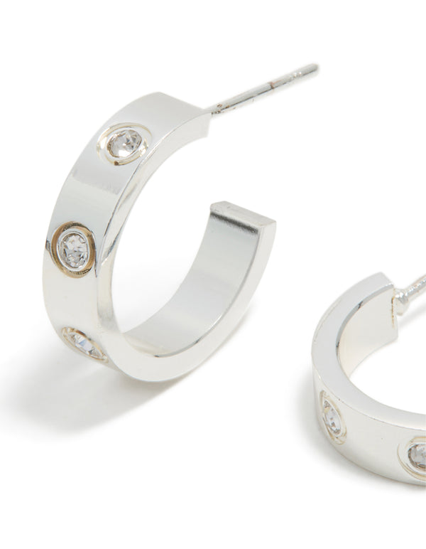 Waterproof Stainless Steel Square Cubic Zirconia Hoop Earrings