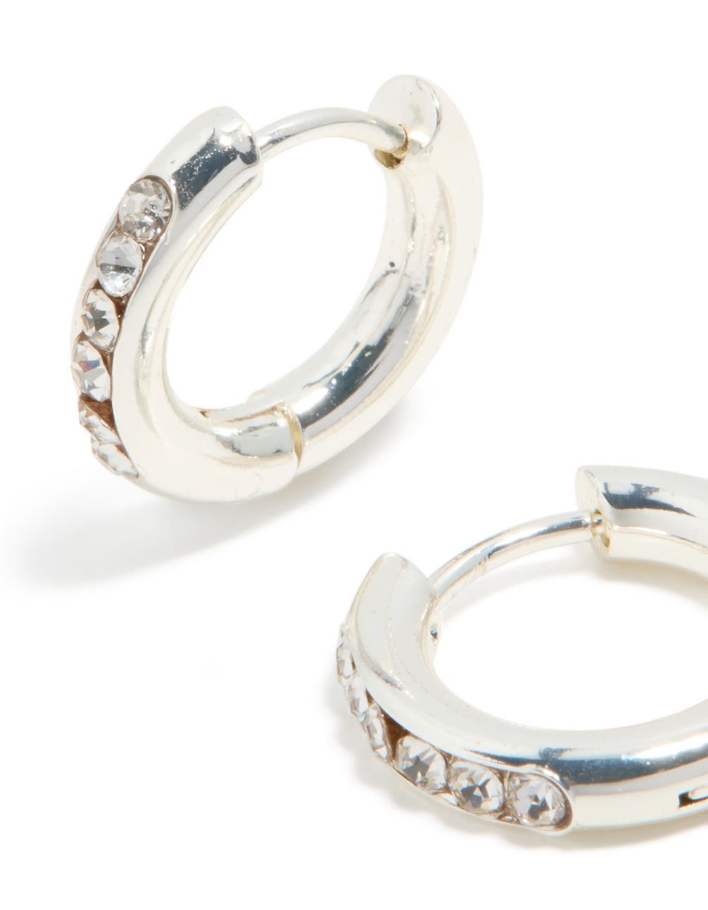 Waterproof Stainless Steel Round Diamante Clicker Hoop Earrings