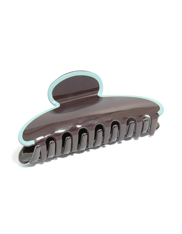 Chocolate Brown Acrylic With Pale Blue Outline Claw Clip