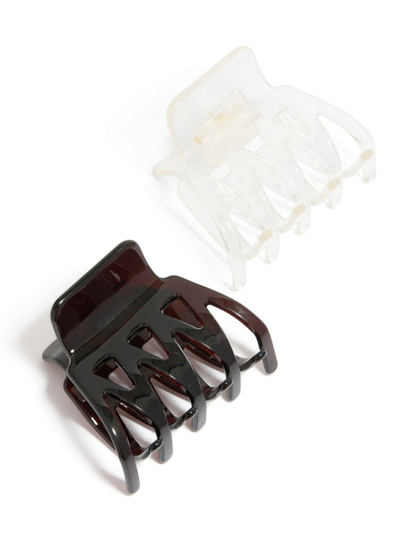 Showcasing chocolate and white acrylic small zig zag claw clips in a 2-pack front view