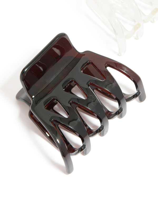 Discover chocolate and white acrylic small zig zag claw clips in a 2-pack detail view