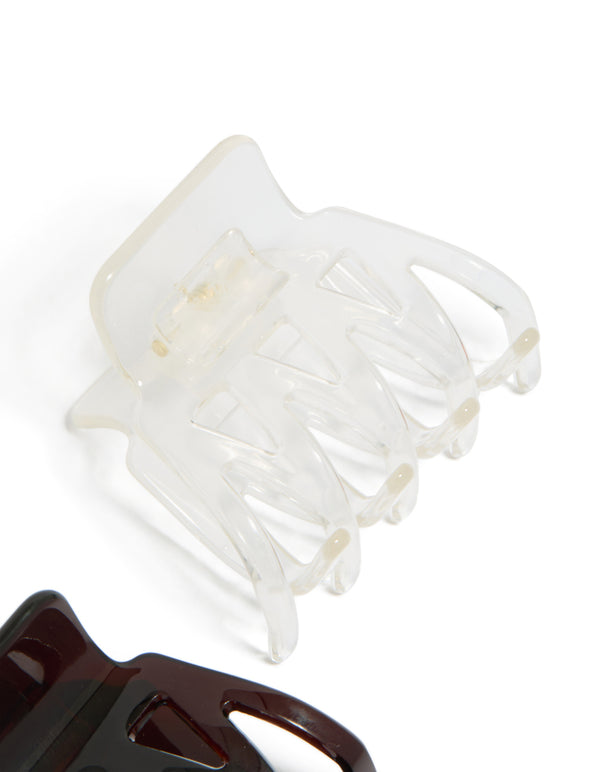 Discover chocolate and white acrylic small zig zag claw clips in a 2-pack detail view