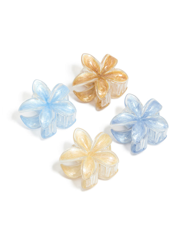 Light Brown & Blue Clear Edge Frangipani Claw Clips 4-Pack