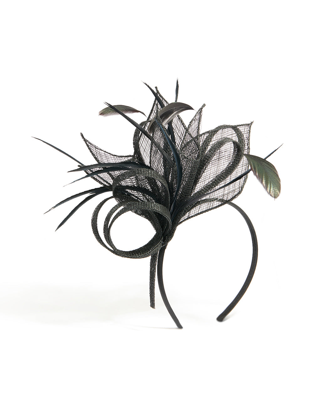 Black Sinamay Fabric Feather Mesh Fascinator