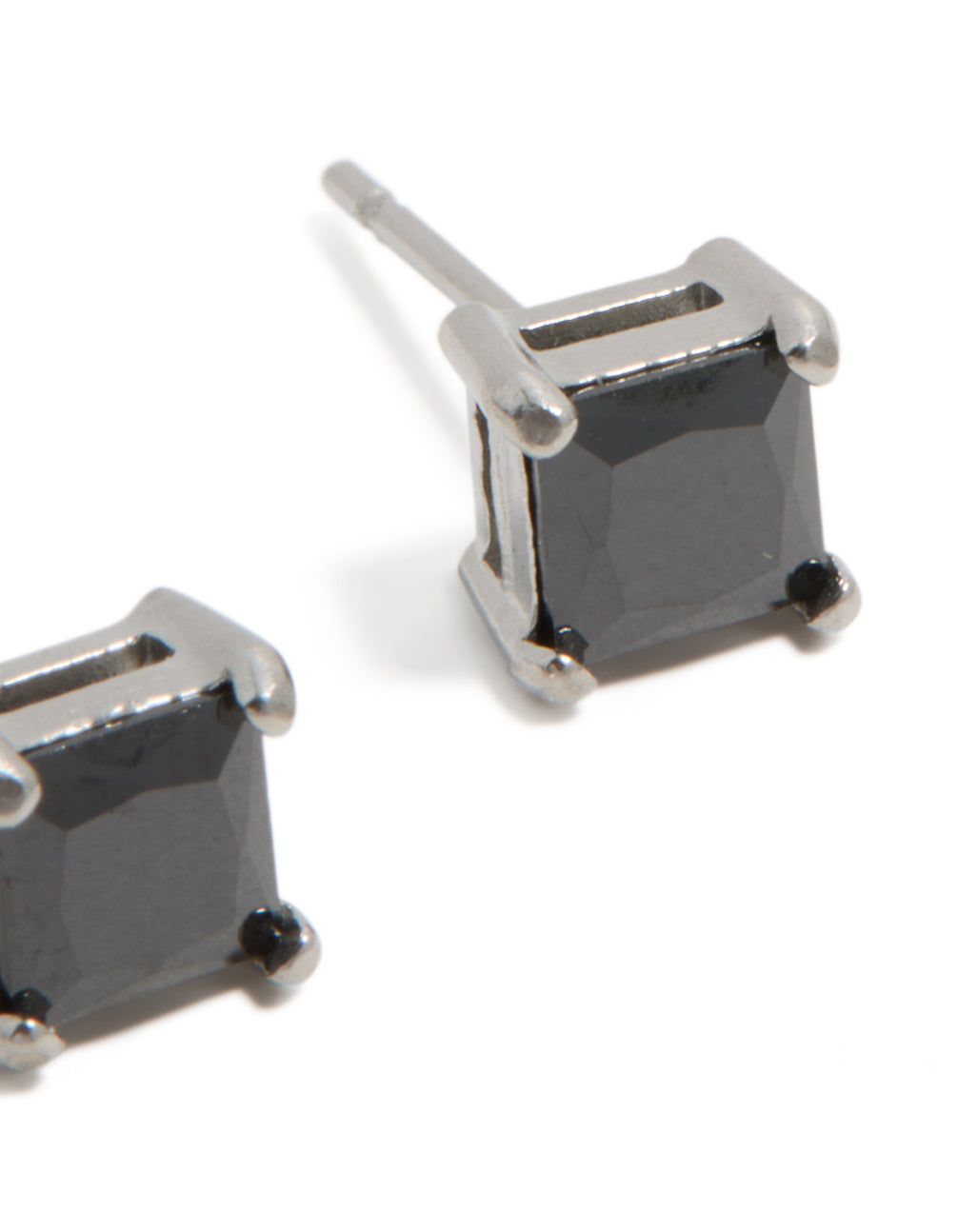 Featuring mens waterproof stainless steel small square black cubic zirconia stud earrings with post detail view