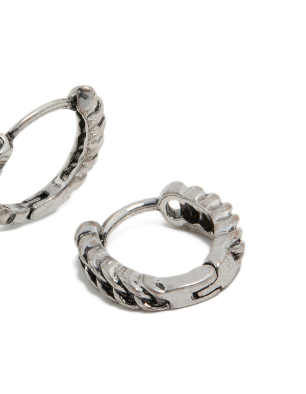 Mens Stainless Steel Chain Detail Huggie Earrings