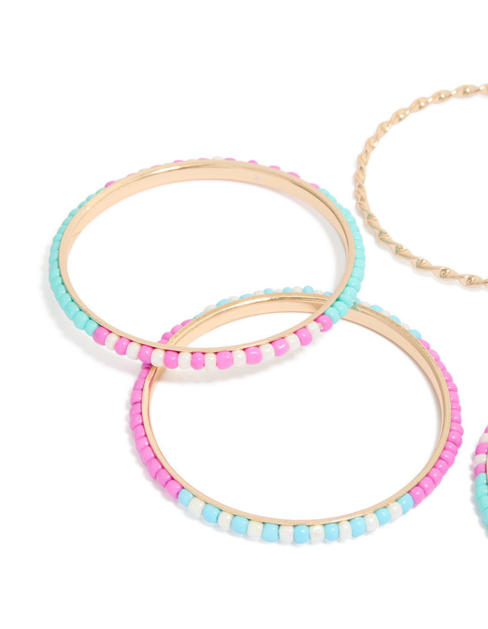 Gold Pink & Blue Beaded Bangles 5-Pack