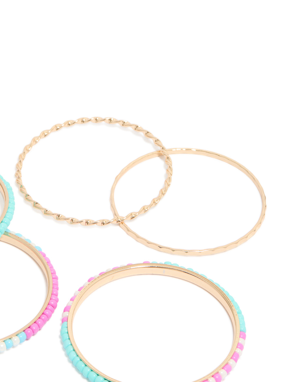 Gold Pink & Blue Beaded Bangles 5-Pack