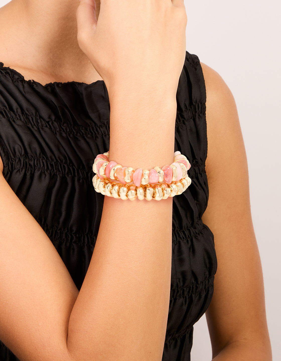 Gold & Pink Beaded Stretch Bracelets 2-Pack
