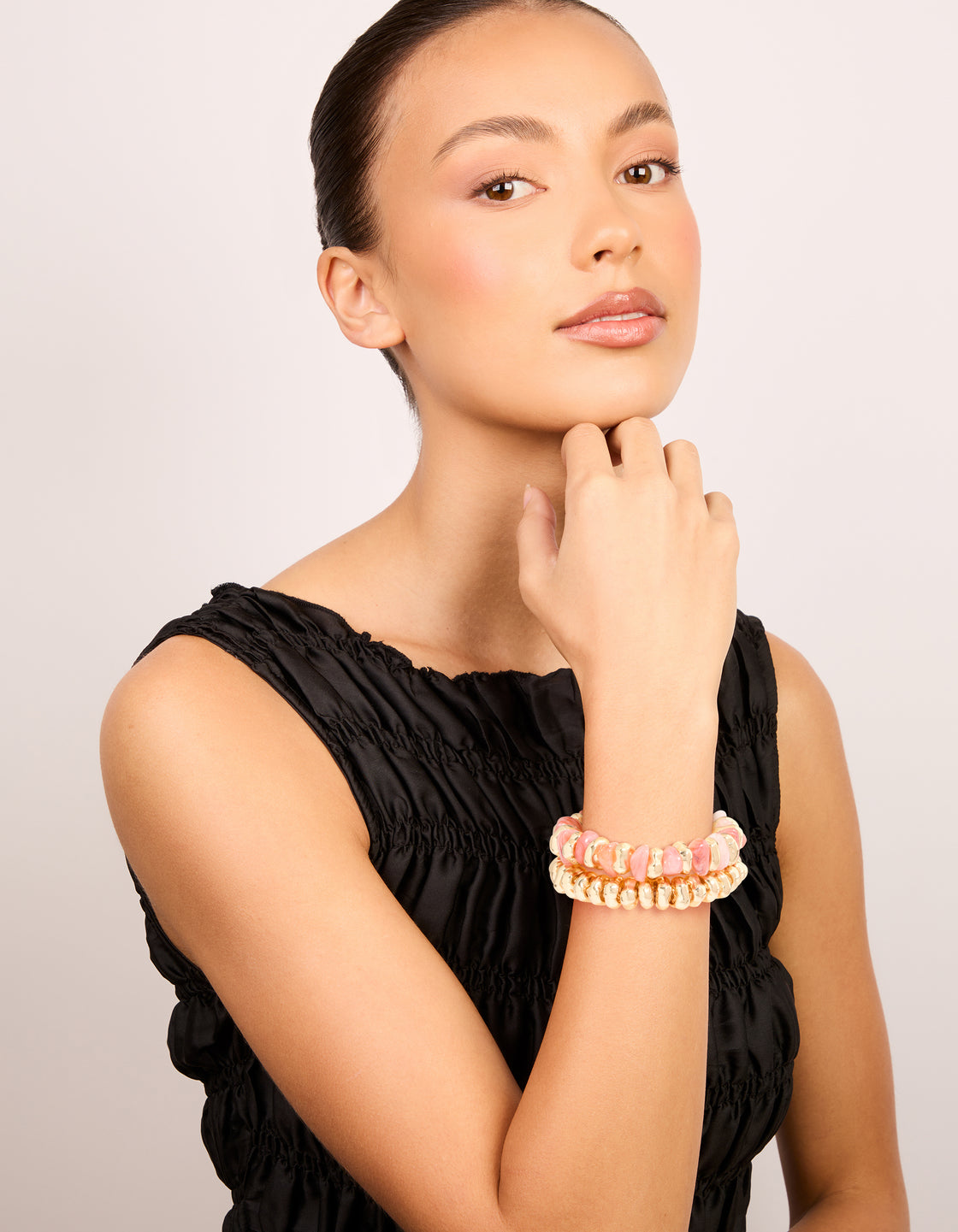 Gold & Pink Beaded Stretch Bracelets 2-Pack