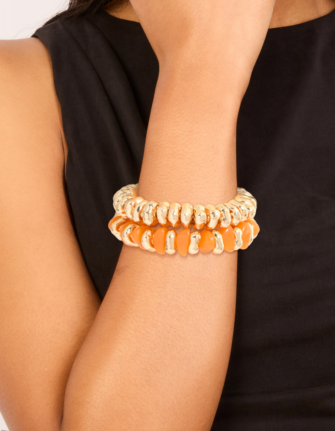 Gold & Orange Beaded Stretch Bracelets 2-Pack