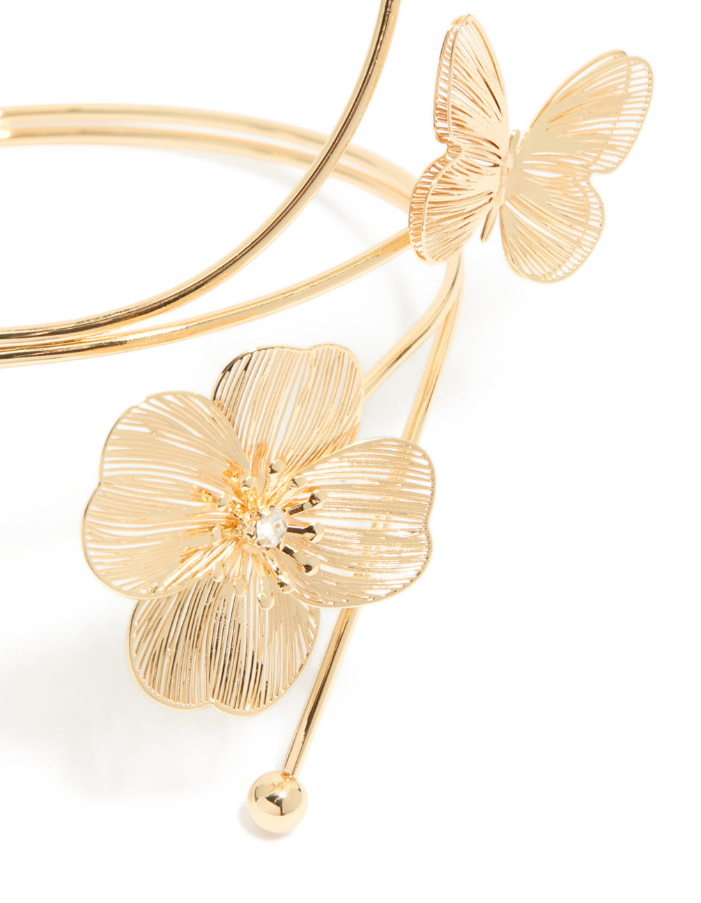 Gold Wire Cut Flower & Butterfly Arm Cuff
