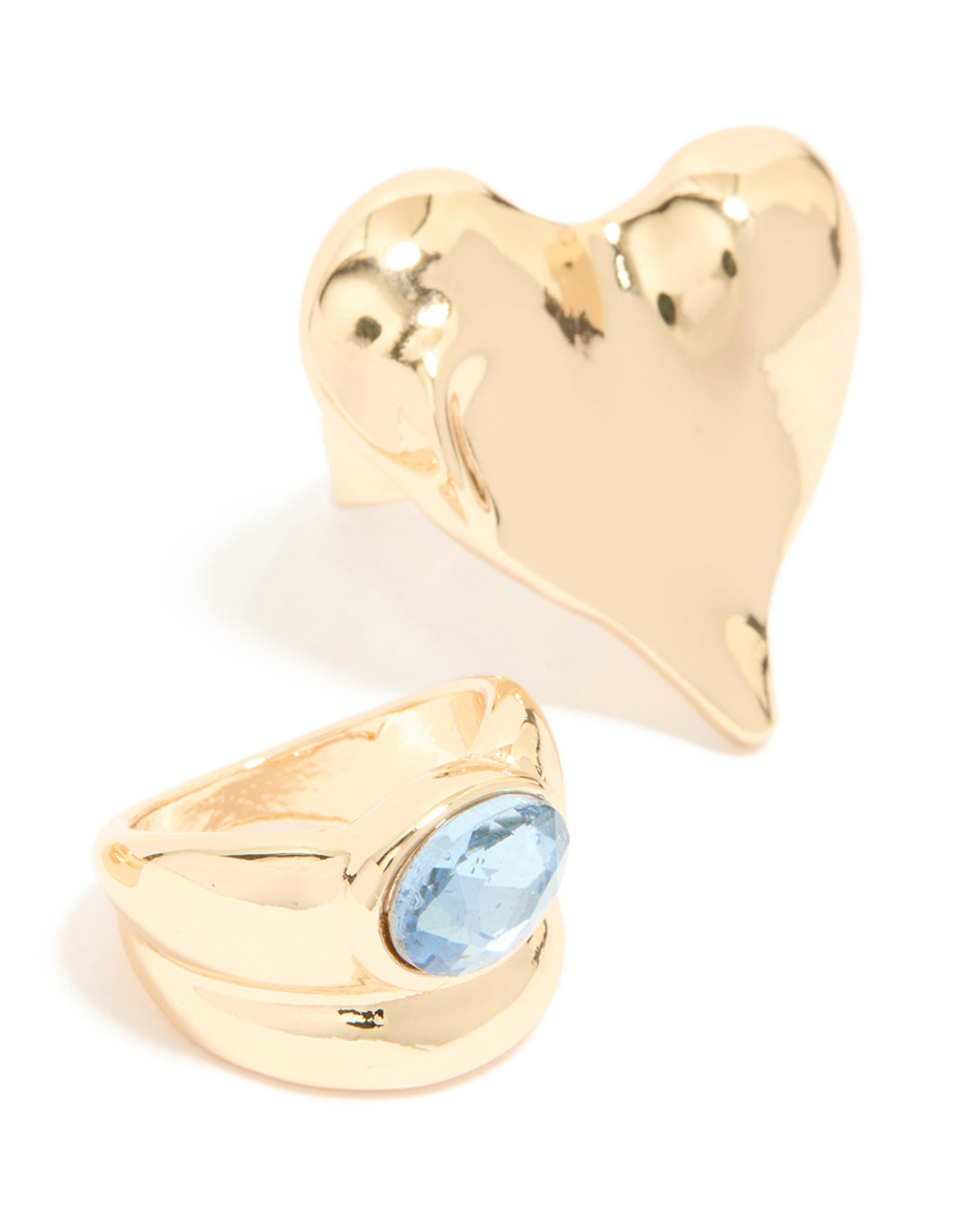 Gold Blue Gem & Heart Rings 3-Pack