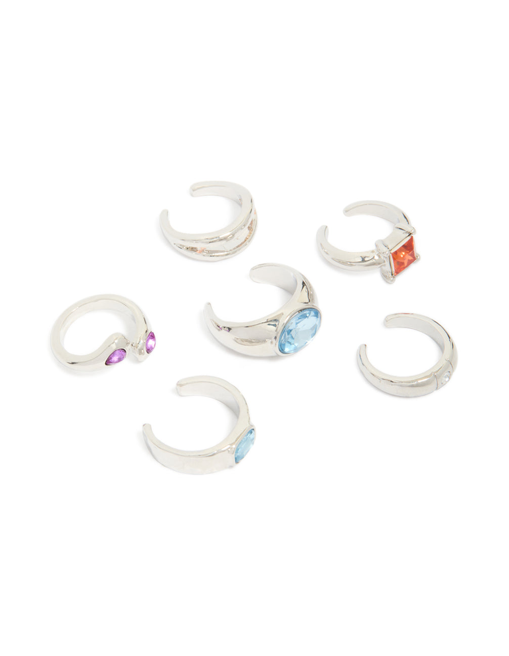 Silver Multicoloured Diamante Chunky Toe Rings 6-Pack
