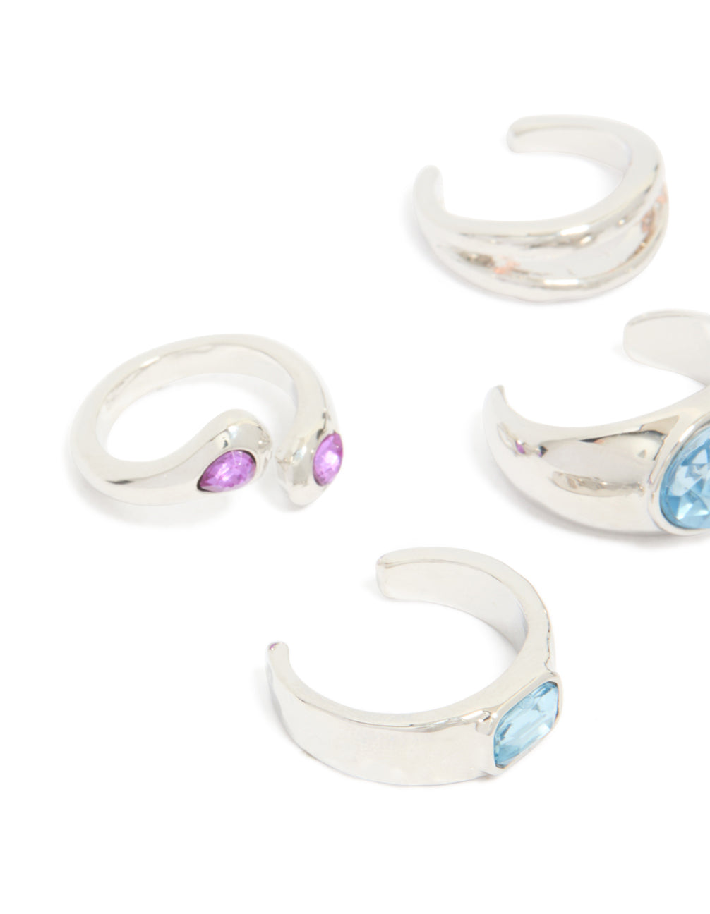 Silver Multicoloured Diamante Chunky Toe Rings 6-Pack