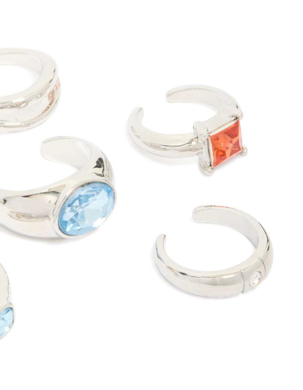 Silver Multicoloured Diamante Chunky Toe Rings 6-Pack