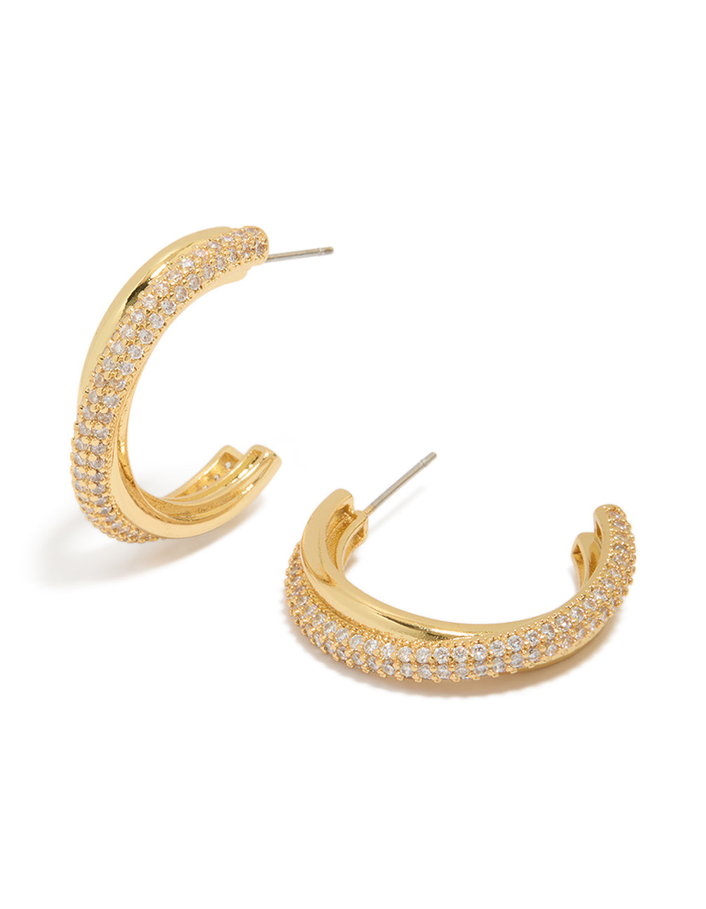 Gold Plated Cubic Zirconia Illusion Medium Hoop Earrings