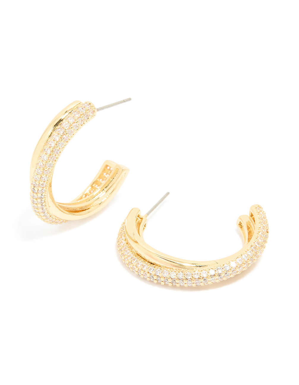 Gold Plated Cubic Zirconia Illusion Medium Hoop Earrings